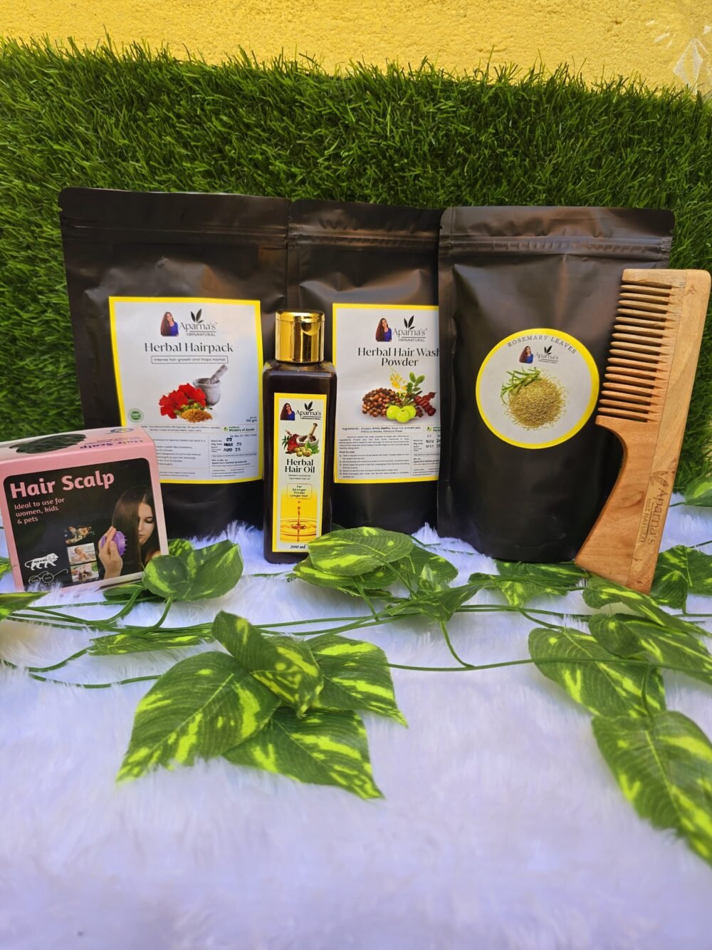 Haircare Combo (Hairoil+Hairpack+Hairwash+Rosemary) Get FREE Massager + Neem comb